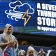 A downpour and thunderstorm caused a delay in Monday's World Cup game between France and Iraq.
